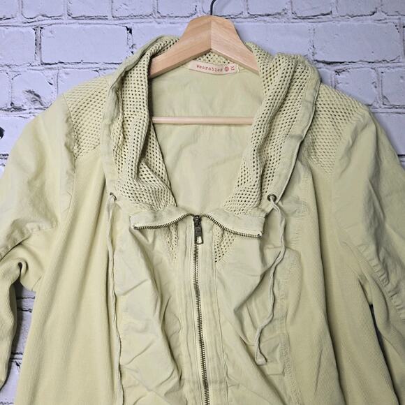 XCVI Wearables Fjord Full Zip Mesh Accent Jacket Yellow Green Cotton Blend 1X - Picture 3 of 11